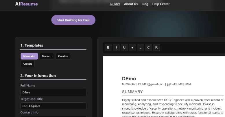 Free ai resume builder